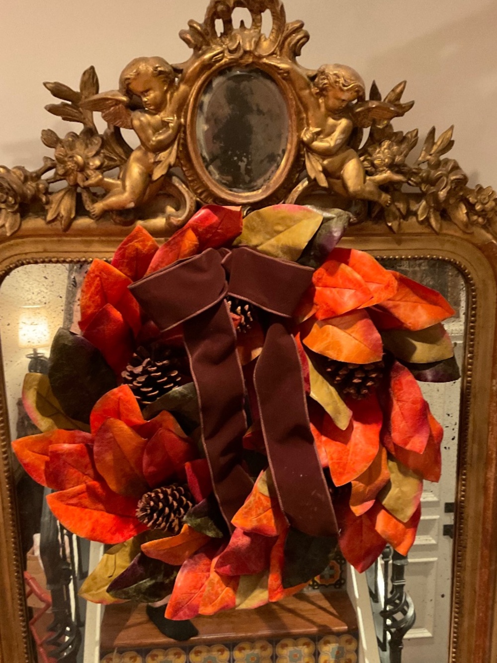 Set of 3 fall wreaths, one with brown velvet bow detail